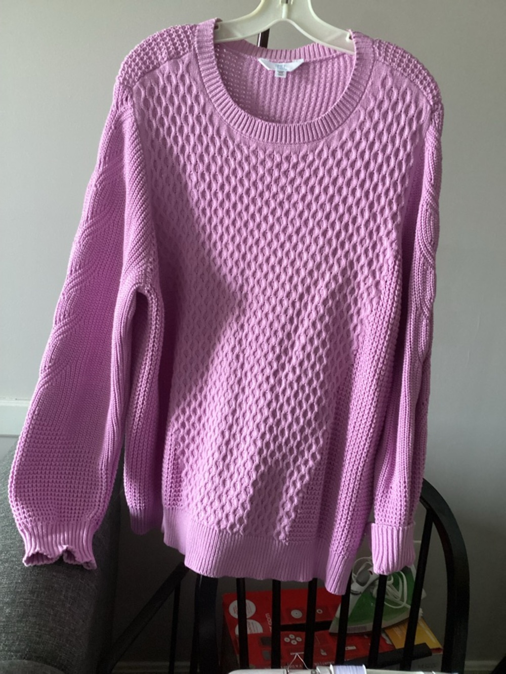 3X Cotton Blend Raspberry Purple Pink Cable Knit Sweater Long Sleeve Crew Neck